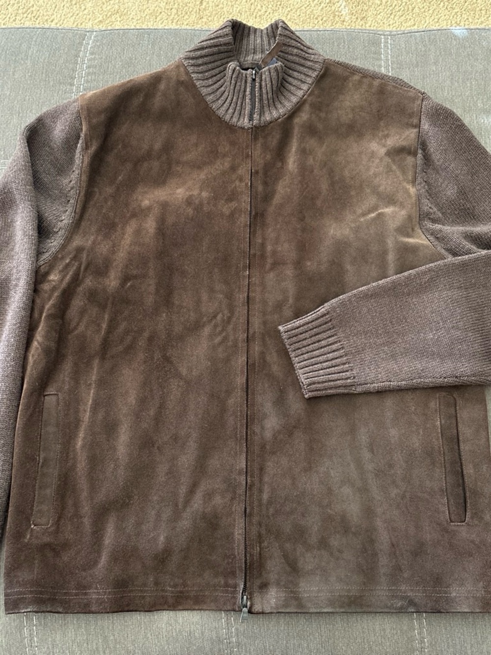 banana republic man’s dark brown suede front 100% wool full zip jacket XL
